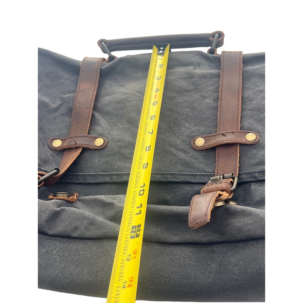 Mens Waxed Canvas Messenger Bag Leather Trim Laptop Satchel Charcoal Gray Brown - Picture 6 of 12
